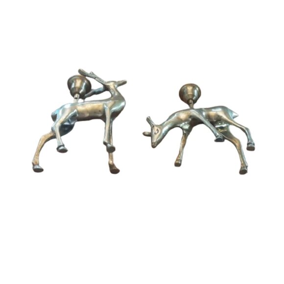 Vintage Brass Stag Deer Set Of 2 Candlestick Holders. Holiday. Decor - Picture 2 of 7